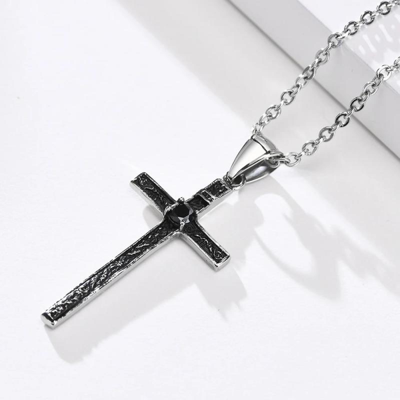Gothic Cross Pendant Necklace Men Jewelry Gift with Chain