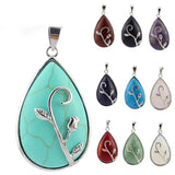 Natural Stone Water-drop Rose Blossom Women Pendant Necklace