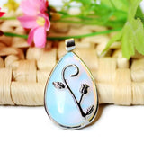 Natural Stone Water-drop Rose Blossom Women Pendant Necklace