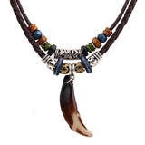Tribal Leather Necklace Vintage Wood Beads Choker for Cross Pendant