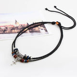 Tribal Leather Necklace Vintage Wood Beads Choker for Cross Pendant