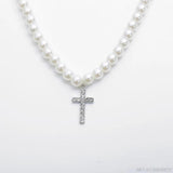 Vintage Pearl Necklace Crystal Cross Choker