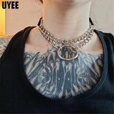 Gothic Leather Choker Necklace with Chain Punk Rivet Collar