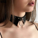 Gothic Leather Choker Necklace with Chain Punk Rivet Collar