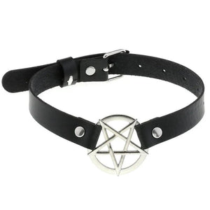Leather Choker Punk Pentagram Collar Necklace Women Girls Goth Accessories