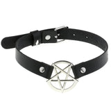 Leather Choker Punk Pentagram Collar Necklace Women Girls Goth Accessories