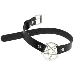 Leather Choker Punk Pentagram Collar Necklace Women Girls Goth Accessories