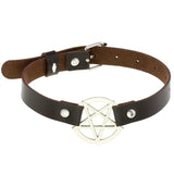 Leather Choker Punk Pentagram Collar Necklace Women Girls Goth Accessories