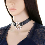 Leather Choker Punk Pentagram Collar Necklace Women Girls Goth Accessories