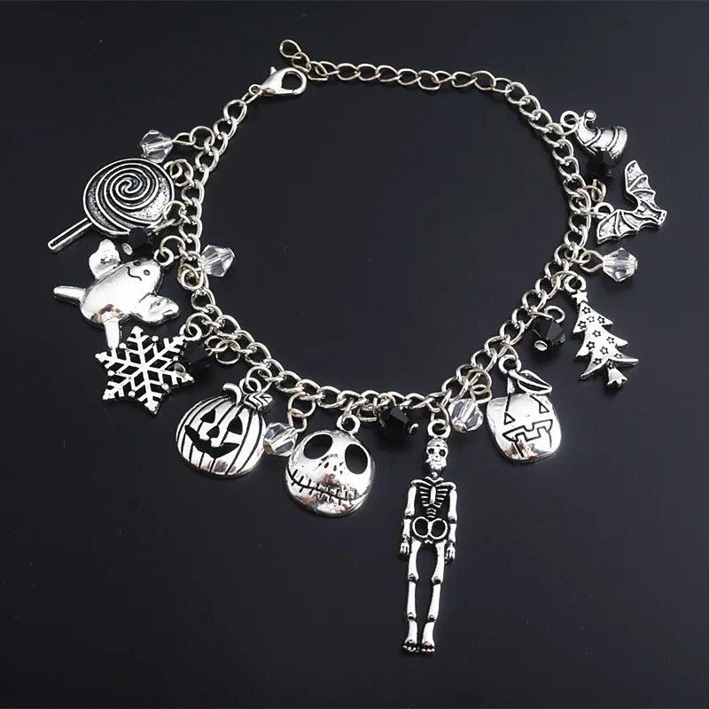 Halloween Christmas Bracelet Skellington Sally Santa Charms Bangle