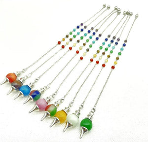 7 Chakra Reiki Healing Pendulum Pendant - Natural Gem Stone Quartz Crystal