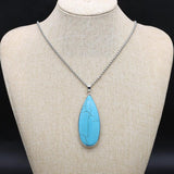 Turquoise Water Droplet Charm Necklace, Silvery Edge Pendant Jewelry Gift