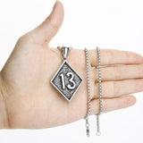 Valily Men's Lucky Number 13 Pendant Necklace Stainless Steel Punk Chain Jewelry