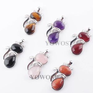 Kitty Cat Natural Stone Beads Pendants Tiger's Eye Agates Amethysts Rose Quartzs