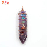 Natural Stone 7 Chakra Reiki Sword Pendant Jewelry