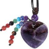Chakra Heart Stone Pendant Necklace, Healing Crystal Amulet Necklace