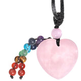 Chakra Heart Stone Pendant Necklace, Healing Crystal Amulet Necklace