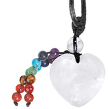 Chakra Heart Stone Pendant Necklace, Healing Crystal Amulet Necklace