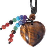 Chakra Heart Stone Pendant Necklace, Healing Crystal Amulet Necklace