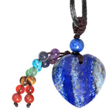 Chakra Heart Stone Pendant Necklace, Healing Crystal Amulet Necklace