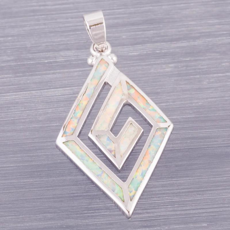 Greek Key Fire Opal Pendant for Necklace