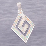 Greek Key Fire Opal Pendant for Necklace