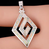 Greek Key Fire Opal Pendant for Necklace