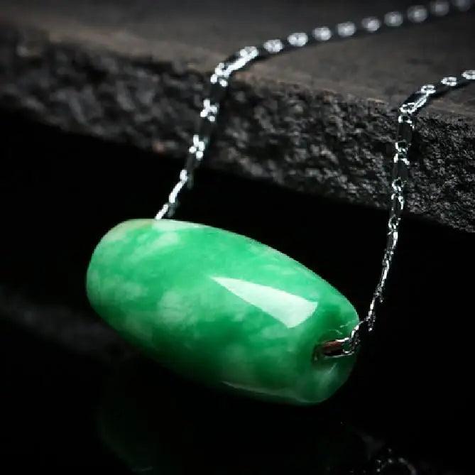 Green Jade Luck Beads Pendant Necklace Women Charms Jadeite Jewelry