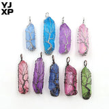 YJXP Natural Crystal Pendant Wire Winding Tree of Life Reiki Jewelry