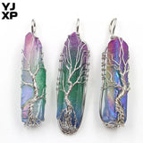 YJXP Natural Crystal Pendant Wire Winding Tree of Life Reiki Jewelry