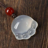 Jade Cat Paw Pendant Necklace Women Fine Jewelry Lucky Charm Amulets