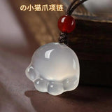 Jade Cat Paw Pendant Necklace Women Fine Jewelry Lucky Charm Amulets