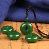 Green Jade Donut Pendant Necklace Rope Chain Healing Jewelry