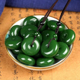 Green Jade Donut Pendant Necklace Rope Chain Healing Jewelry