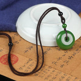 Green Jade Donut Pendant Necklace Rope Chain Healing Jewelry