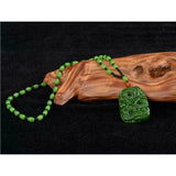 Green Jade Dragon Pendant Necklace Hand-Carved Luck Amulet Sweater Chain