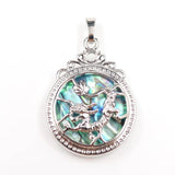 Unique Abalone Shell Chinese Dragon Round Pendant Tree of Life 3D Symbol Jewelry