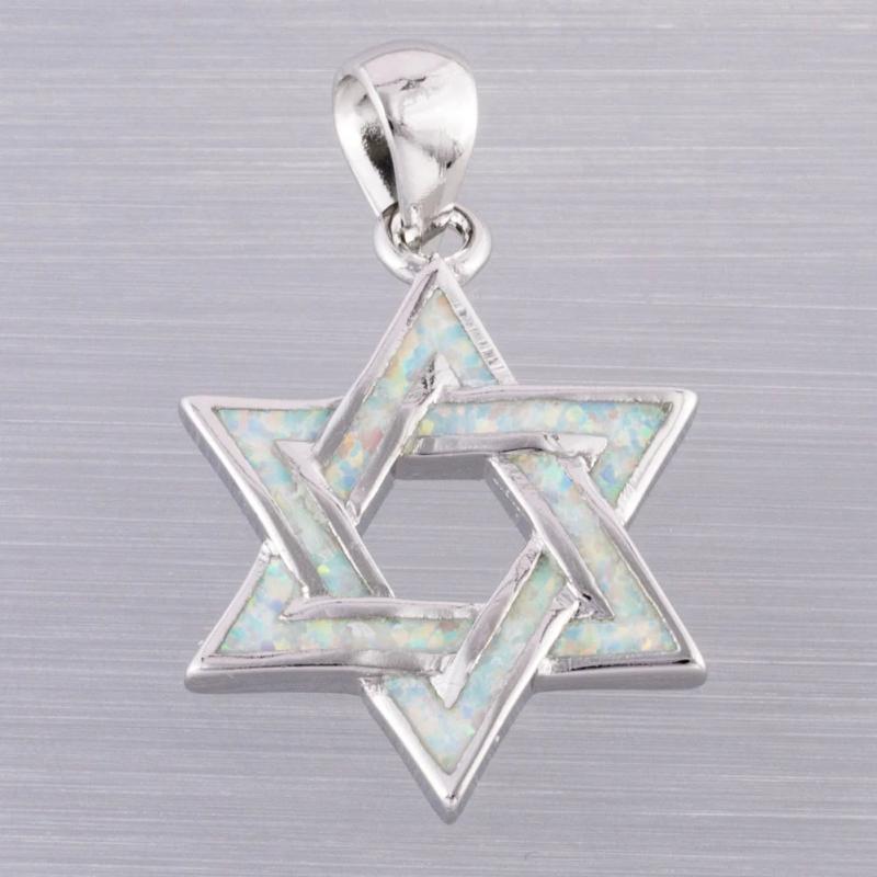 Star of David Fire Opal Pendant Necklace