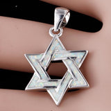 Star of David Fire Opal Pendant Necklace