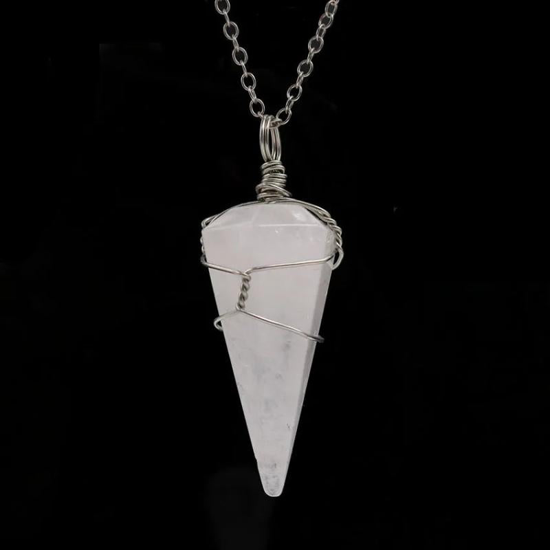 Hexagonal Cone Crystal Winding Pendant Natural Stone Quartz Healing Point