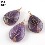 Rose Wire Tree of Life Amethysts Quartz Pendant