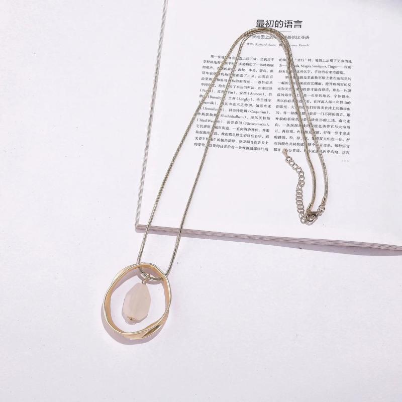 Hollow Round Pendant Necklace Long Chain Statement Jewelry