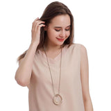 Hollow Round Pendant Necklace Long Chain Statement Jewelry