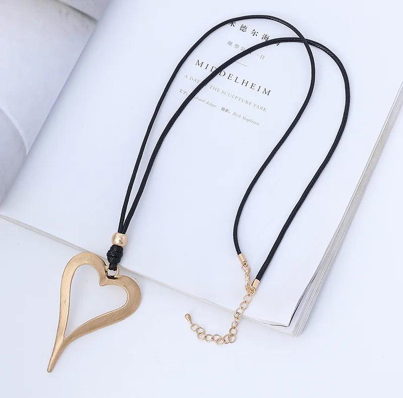 Retro Heart Pendant Necklace Long Chain Girls Birthday