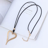 Retro Heart Pendant Necklace Long Chain Girls Birthday