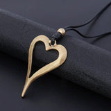 Retro Heart Pendant Necklace Long Chain Girls Birthday
