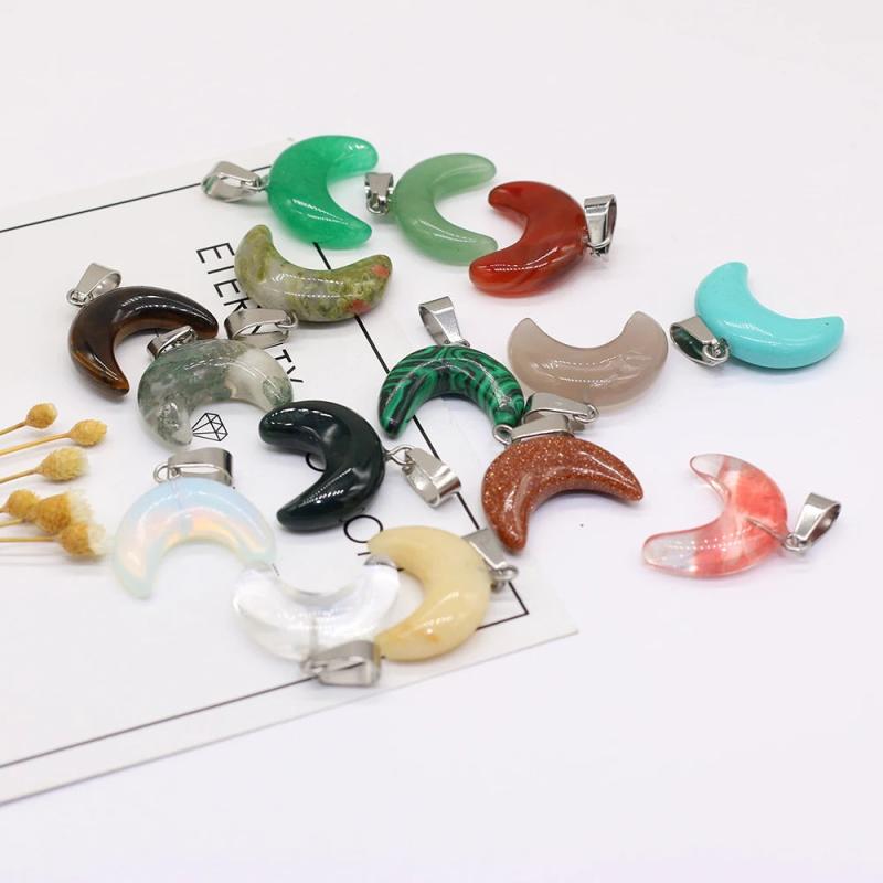 6pcs Agate Moon Shape Malachite Pendant 20x18mm