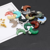 6pcs Agate Moon Shape Malachite Pendant 20x18mm