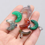 6pcs Agate Moon Shape Malachite Pendant 20x18mm