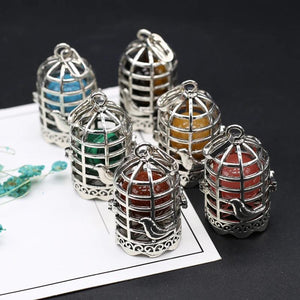 Women Necklace Pendant Natural Stone Birds Cage Pendant